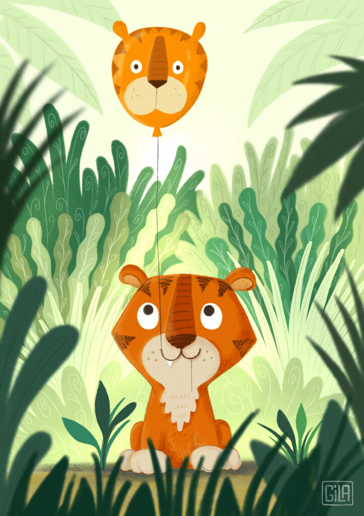 Tiger holding a tiger balloon