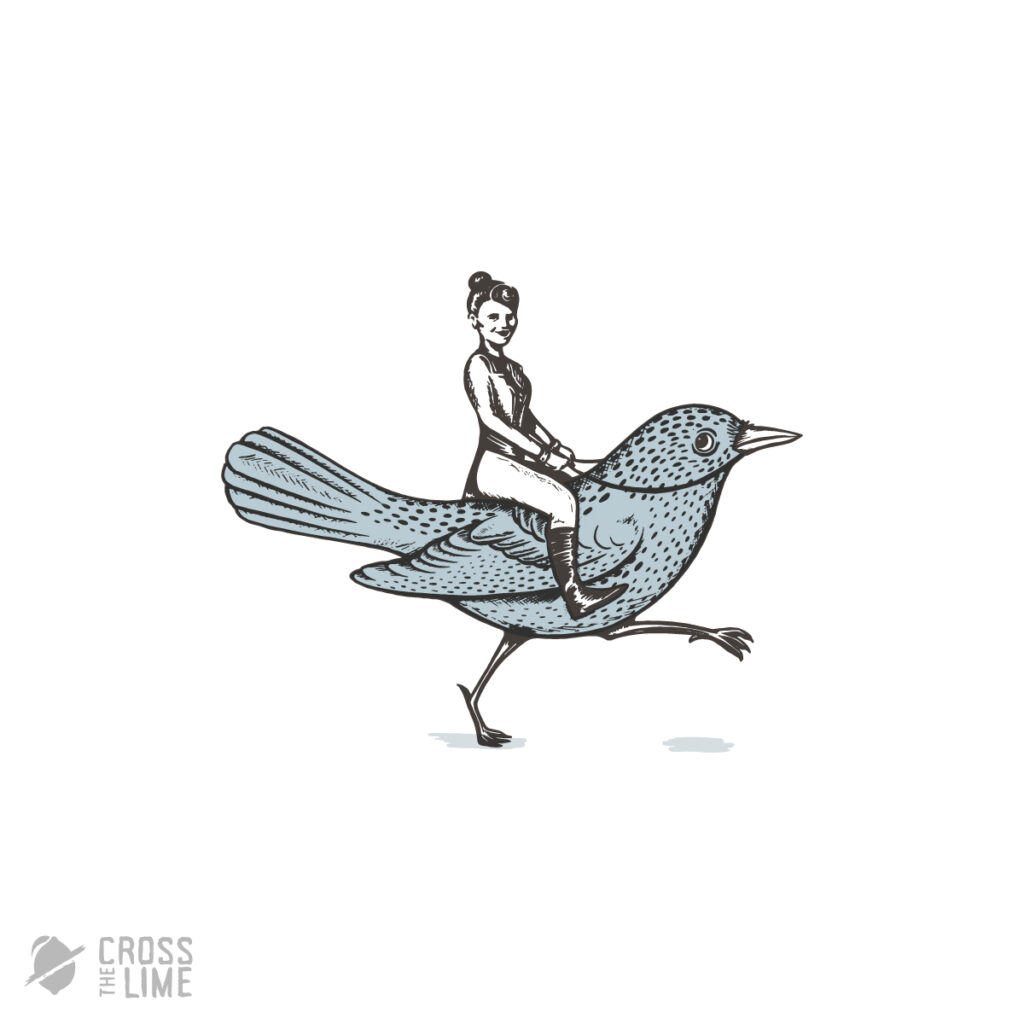 Vintage quirky bird rider logo